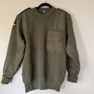 Liss Vintage German Military Sweater Olive Green Knit Flag Detail Men Size 48